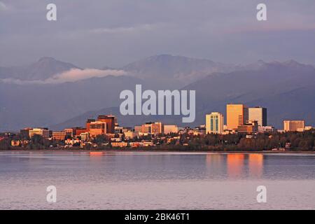 Anchorage Downtown Sonnenuntergang Alaska, USA Stockfoto