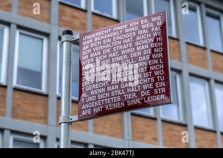 Deutschland. Mai 2020. In Karlsruhe auf dem Platz für Grundrechte gibt es Straßenschilder mit Aussagen zum Thema Recht (Kunstwerk von Jochen Gerz) GES/Alltag in (Karlsruhe) während der Koronakrise, 01.05.2020 GES/Alltag während der Koronakrise in Karlsruhe. 01.05.2020 Kredit: dpa/Alamy Live News Stockfoto