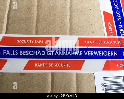 Sicherheitsband für Packungen Versand, Frankreich Stockfoto