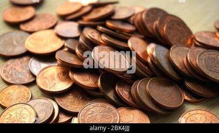 Cent-Münzen, europäische Währung, Kupfermünzen Stockfoto