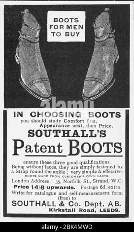 Alte Zeitungsartikel Kleidung / Kleidung Werbung aus viktorianischen Zeiten - vor dem Anbruch der Werbung Standards. Werbung für viktorianische Schuhe, Werbung für alte Kleidung. Stockfoto