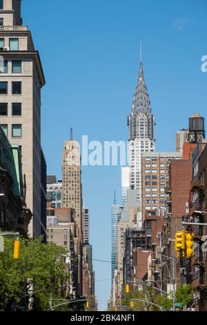 Murray Hill, auf der Suche nach Norden auf der Lexington Avenue mit Chrysler Building, NYC Stockfoto