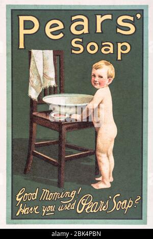 Old Pears Soap Werbung von 1903, vor dem Anbruch der Werbestandards. Geschichte der Werbung & Seifenherstellung, alte Hygiene-Produkte Werbung. Stockfoto