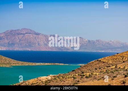 Ein Blick auf die Insel Spinalonga, Kretas, Griechenland Stockfoto