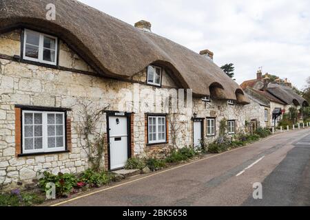 Reetgedeckte Hütten, Brighstone, Isle of Wight, England, Großbritannien Stockfoto