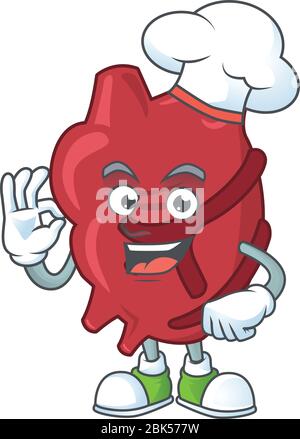 Herz Cartoon Design Stil stolz tragen weißen Chef Hut. Vektorgrafik Stock Vektor