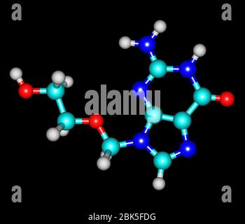 Acyclovir (INN, BAN, Aciclovir) ist ein analoges antivirales Guanosin-Medikament. Es wird in erster Linie für die Behandlung von Herpes-Simplex-Virus-Infektion verwendet Stockfoto