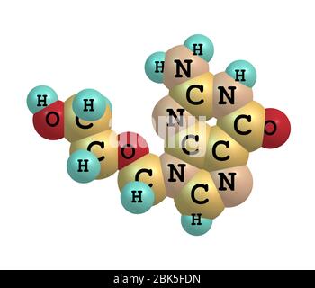 Acyclovir (INN, BAN, Aciclovir) ist ein analoges antivirales Guanosin-Medikament. Es wird in erster Linie für die Behandlung von Herpes-Simplex-Virus-Infektion verwendet Stockfoto