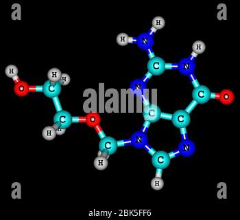 Acyclovir (INN, BAN, Aciclovir) ist ein analoges antivirales Guanosin-Medikament. Es wird in erster Linie für die Behandlung von Herpes-Simplex-Virus-Infektion verwendet Stockfoto