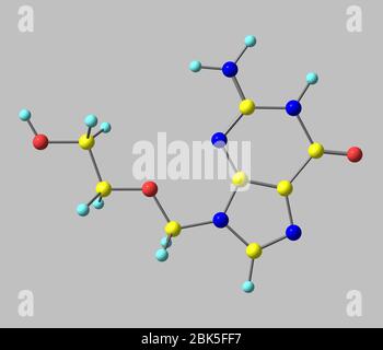 Acyclovir (INN, BAN, Aciclovir) ist ein analoges antivirales Guanosin-Medikament. Es wird in erster Linie für die Behandlung von Herpes-Simplex-Virus-Infektion verwendet Stockfoto