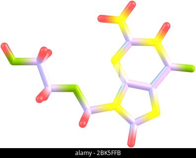 Acyclovir (INN, BAN, Aciclovir) ist ein analoges antivirales Guanosin-Medikament. Es wird in erster Linie für die Behandlung von Herpes-Simplex-Virus-Infektion verwendet Stockfoto