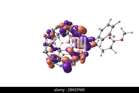 Fullerenmolekül C60 Derivat (PCBM) mit HOMO Orbital auf weiß isoliert Stockfoto