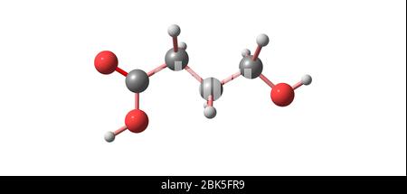 Hydroxybutyrinsäure oder GHB oder 4-Hydroxybutansäure ist ein natürlich vorkommender Neurotransmitter und ein psychoaktives Medikament. Es ist ein Vorläufer von GABA, glu Stockfoto