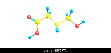 Hydroxybutyrinsäure oder GHB oder 4-Hydroxybutansäure ist ein natürlich vorkommender Neurotransmitter und ein psychoaktives Medikament. Es ist ein Vorläufer von GABA, glu Stockfoto
