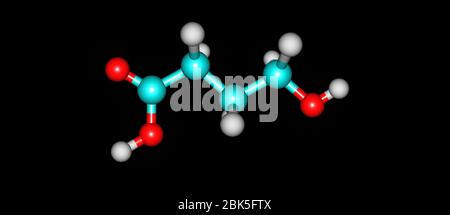 Hydroxybutyrinsäure oder GHB oder 4-Hydroxybutansäure ist ein natürlich vorkommender Neurotransmitter und ein psychoaktives Medikament. Es ist ein Vorläufer von GABA, glu Stockfoto