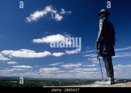 General Warren Statue auf Little Round Top, Gettysburg National Military Park, Pennsylvania Stockfoto
