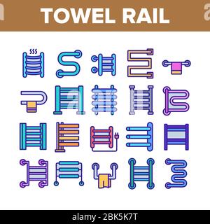 Beheiztes Handtuch Rail Collection Icons Set Vektor Stock Vektor