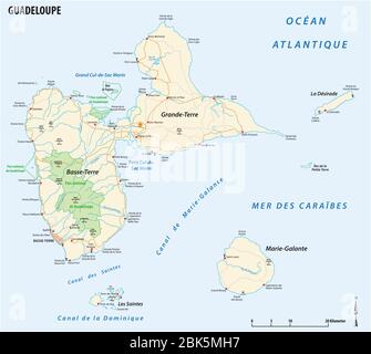 vektor-Straßenkarte des französischen Überseegebiets von Guadeloupe Stock Vektor