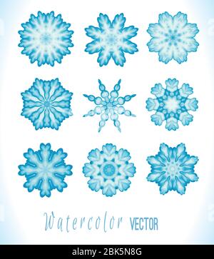 Blaue Vektor Schneeflocken auf weißem Hintergrund. Vektorgrafik Stock Vektor