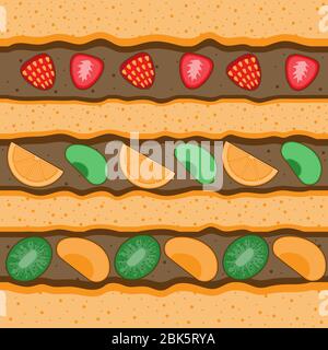 Nahtlose Muster Textur von Schokolade Obstkuchen. Vektorbild. Süßwaren Stock Vektor