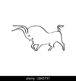Junge starke Bulle Silhouette isoliert. Schwarze Umrisse des Stiers auf weißem Hintergrund. Handzeichnung. Seitenansicht. Idee für Tattoo, Aufkleber, Logo, Symbol, Kuh m Stock Vektor