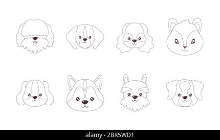 Satz von Köpfen von Katzen und Hunden , Linie Stil Symbol Vektor Illustration Design Stock Vektor