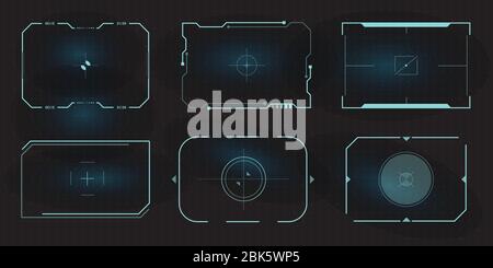 Futuristische HUD-Rahmen für Zielbildschirm und Steuerkonsole für die Zielseite. Bildschirmelemente der Benutzeroberfläche von Sci Fi für Gaming UX. Stock Vektor
