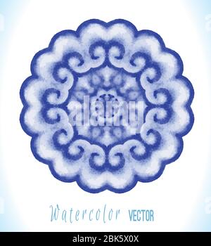 Blaues Mandala. Runde Ornamentmuster. Handgezeichneter Hintergrund. Stock Vektor