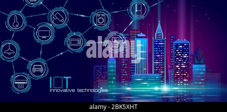 Internet der Dinge Low Poly smart City 3D Drahtgitter. Intelligente Gebäudeautomation IOT-Konzept. Moderne wireless online control Symbol urban cityscape Stock Vektor