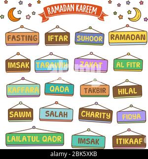 Satz von ramadan Vektor Illustration Element. Verschiedene Arten von Hand gezeichnetes ramadan in Farben. Stock Vektor