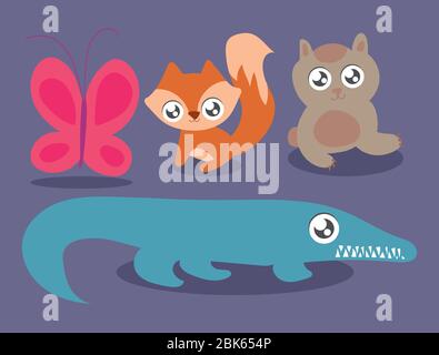 Set von Tieren im kawaii Stil Vektor Illustration Design Stock Vektor