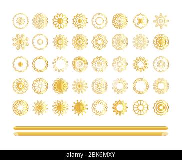 Golden Mandala Set. Henna Tattoo goldene Aufkleber mehndi Design. Stock Vektor