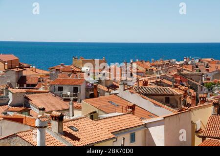 Die Dächer der Stadt Piran, Slowenien Stockfoto