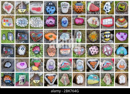 Handbemalte Steine in Long Preston Stockfoto