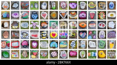 Handbemalte Steine in Long Preston Stockfoto