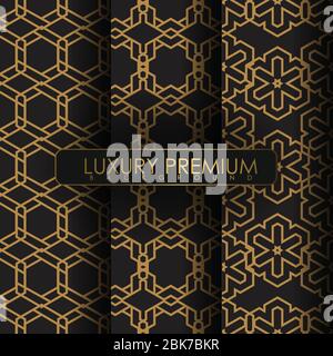 Set von nahtlosen goldenen Jahrgang auf einem dunklen Hintergrund. Heraldische Symbol. Vektorgrafik. Stock Vektor
