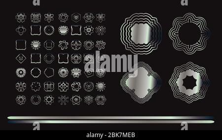 Vector Set Vintage Silber floralen Ornament auf schwarzem Hintergrund. Dekorative runde Rahmen. Stock Vektor