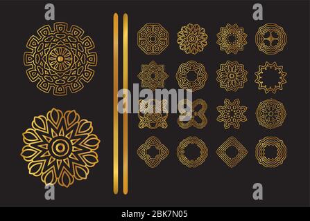 Vektor Mandala Gold Tattoo. Ornament goldene runde Spitze Hintergrund Stock Vektor