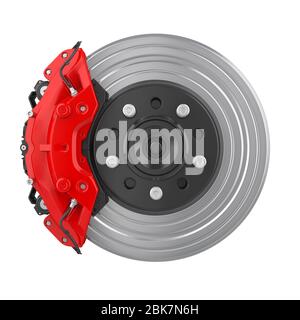 Auto Bremsscheibe und Bremssattel Rot isoliert Stockfoto