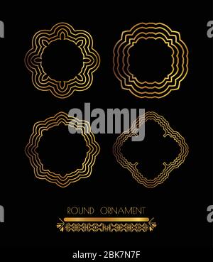 Dekoratives Spitzenmuster für Hochzeitseinladungen und Grußkarten. Rundes Muster in Vintage Gold gesetzt. Vintage Gold Vektor Hintergrund. Ziergoldfarben CI Stock Vektor