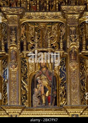 Saint Roch (1348-1376 oder 1379). Bild des heiligen. Altarbild der Kirche von Santiago, von dem flämischen Bildhauer Cornelius de Hollande im Jahre 1525. Betanzos, PROVINZ Coruña, Galicien, Spanien. Stockfoto