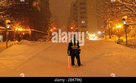 Überquerung der Wache im Schnee, Sapporo, Japan Stockfoto