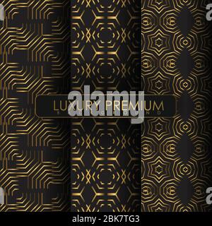 Set von nahtlosen goldenen Jahrgang auf einem dunklen Hintergrund. Heraldische Symbol. Vektorgrafik. Stock Vektor