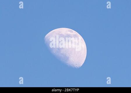 London, Großbritannien. Mai 2020. UK Wetter - ein 71% zunehmender Gibbous Mond wird über Nordwestlondon an einem klaren Abend gesehen. Die Prognose für die nächsten Tage ist variabel vor dem Vollmond dieses Monats am 7. Mai, der als Blumenmond bekannt ist. Kredit: Stephen Chung / Alamy Live News Stockfoto
