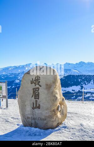 Panoramablick alipne und Schnee Blick vom Mount Rigi Kulm Kaltbad in der Nähe von Vitznau, Schweiz Stockfoto