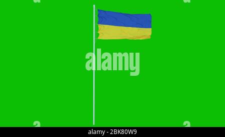 Ukraine Flagge winken auf Wind auf blauem Bildschirm oder Chroma-Taste Hintergrund. 3d-Rendering. Stockfoto