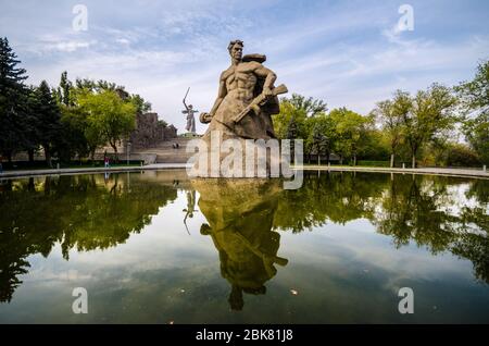 Mamajew Kurgan Statuen Stockfoto