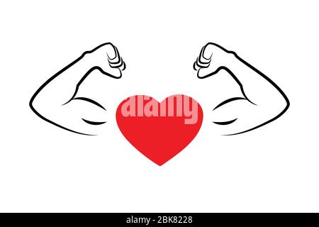 Starkes Herz mit muskulösen Armen Vektor-Illustration EPS10 Stock Vektor