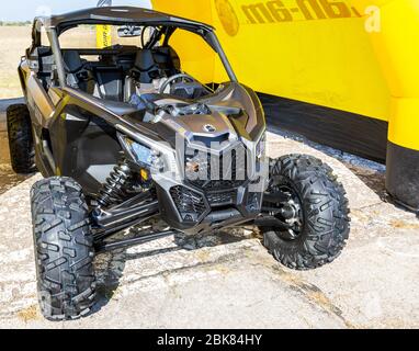 Samara, Russland - 23. September 2018: BRP Can-am Maverick X3 Turbo während der Präsentation auf der öffentlichen Show Stockfoto