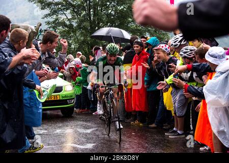 2014 Tour De France Etappe 8 Tomblaine nach Gerardmer La Mauselaine 12. Juli. Thomas Voeckler (Fra) Team Europcar. Stockfoto